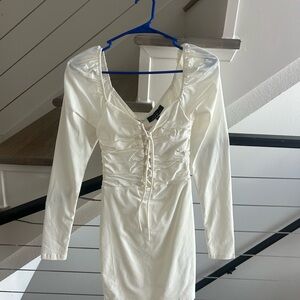 Blue Blush White Ruched Long Sleeve Dress